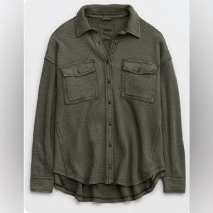 Aerie Lumber Jane Waffle Shirt Olive